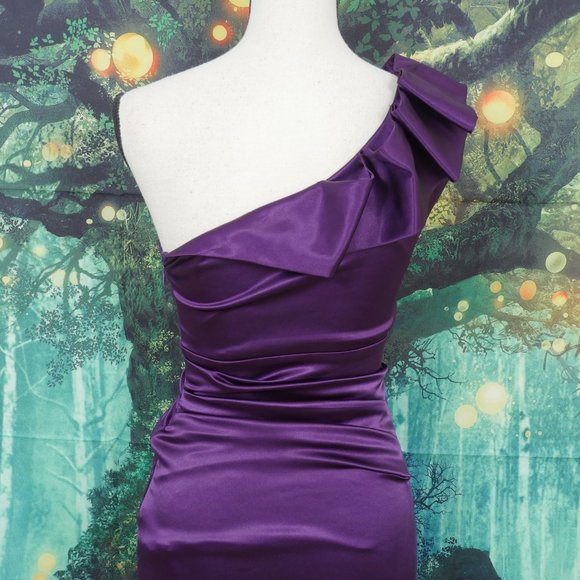 B. Smart Purple One Shoulder Satin Size 5/6 Dress - Picture 9 of 11